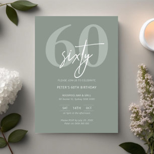 Invitation Minimaliste moderne Sage 60e fête d'anniversaire