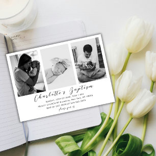 Invitation Minimaliste moderne Script Famille Bébé Photo Bapt