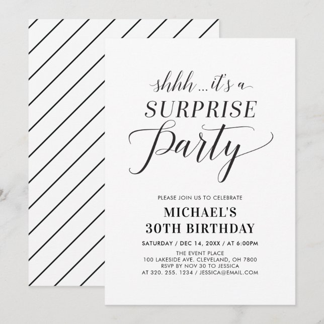 Invitation Minimaliste Moderne Surprise 30ème anniversaire (Devant / Derrière)