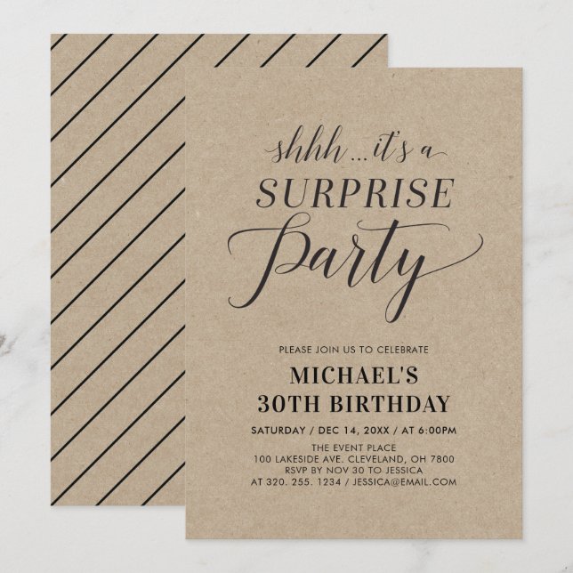 Invitation Minimaliste Moderne Surprise 30ème anniversaire (Devant / Derrière)
