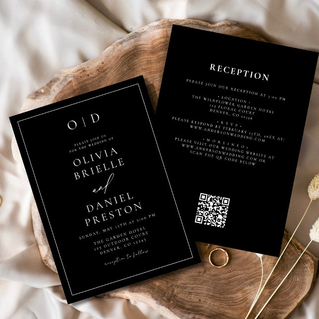 Invitation Minimaliste noir blanc tout en un Mariage de code  (Créateur téléchargé)