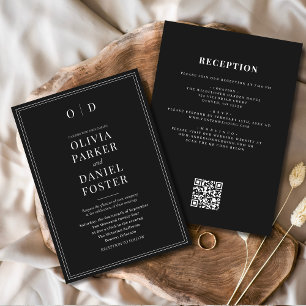 Invitation Minimaliste noir blanc tout en un Mariage de code 