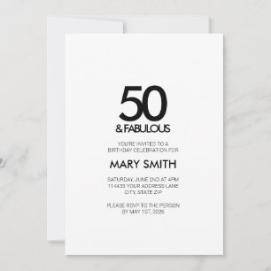Invitation Minimaliste Noir Cinquante et Fantastique 50e Anni