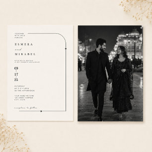 Invitation Minimaliste Noir et Blanc avec Photo de Couple