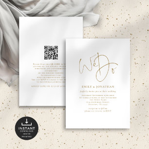 Invitation Minimaliste Nous faisons Gold Script QR Code Maria