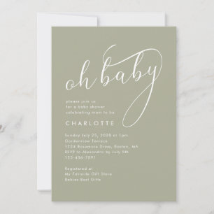 Invitation Minimaliste Oh Baby Script Baby shower vert