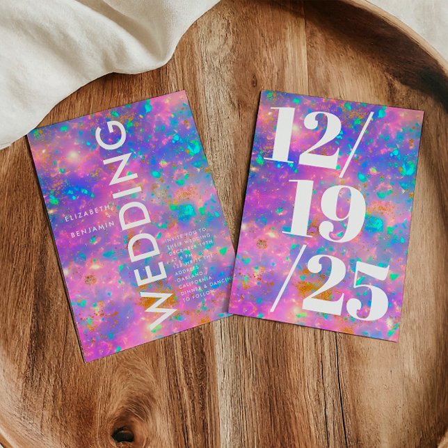 Invitation Minimaliste or et Opal Bold Pink Chic Mariage (Créateur téléchargé)