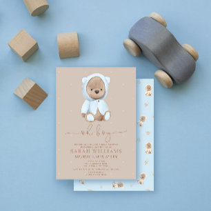 Invitation Minimaliste Ourson Bleu Poussiéreux Baby Shower