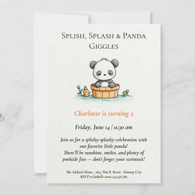 Invitation minimaliste Panda Pool (Devant)