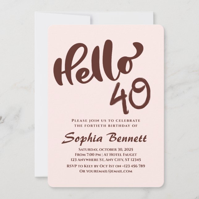 Invitation minimaliste personnalisée 40e anniversa (Devant)