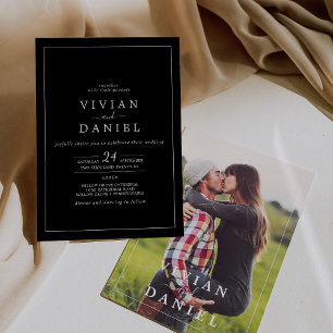 Invitation Minimaliste   Photo noir foncé sur le Mariage arri