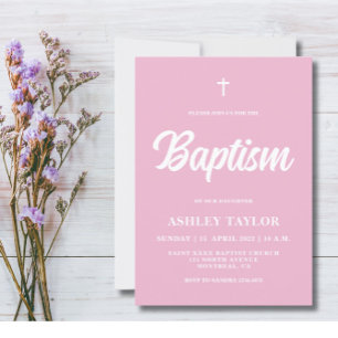 Invitation minimaliste Pink Baby Girl Baptism