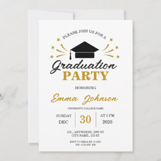 Invitation minimaliste pour une fête de fin d'étud
