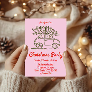 Invitation minimaliste rétro rose pour une fête de
