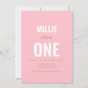Invitation minimaliste rose 1er anniversaire