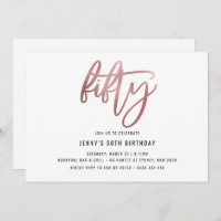 Invitation minimaliste Rose Gold Foil 50e annivers