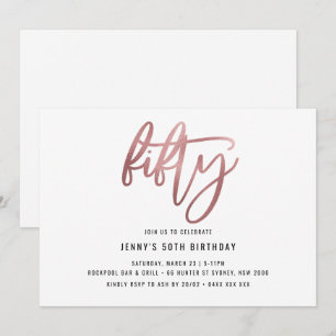 Invitation minimaliste Rose Gold Foil 50e annivers