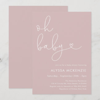 Invitation minimaliste rose pour Baby Shower Moder