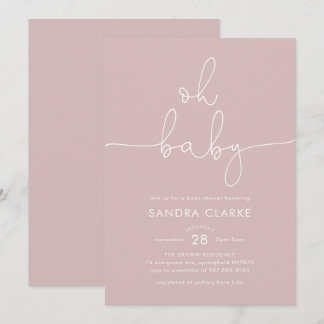 Invitation minimaliste rose pour Baby Shower Moder