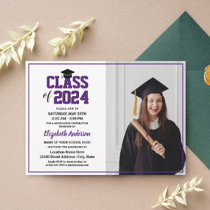 Invitation Minimaliste Royal Purple Diplômé en photo