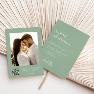 Invitation Minimaliste Sage Green Elegant QR Code Mariage