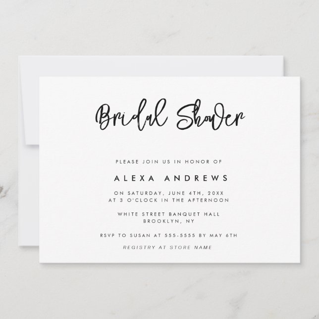 Invitation minimaliste Script de douche nuptiale (Devant)