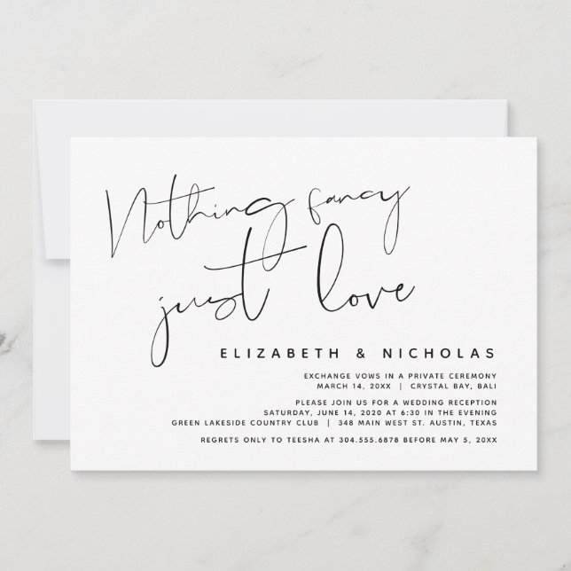 Invitation Minimaliste Script Noir, Mariage Fête d'Elopement (Devant)
