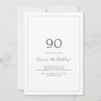 Invitation minimaliste Silver 90th Birthday Party