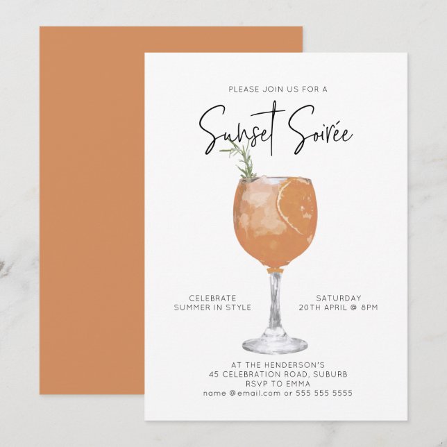 Invitation Minimaliste Sunset Summer Cocktail Part (Devant / Derrière)