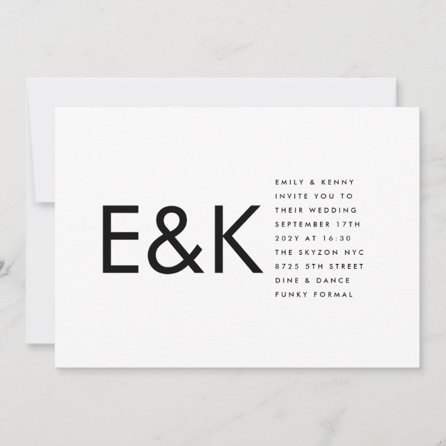 Invitation Minimaliste Ultra Moderne Mariage Monogramme (Devant)