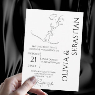 Invitation Minimaliste une ligne Art baiser Couple Mariage