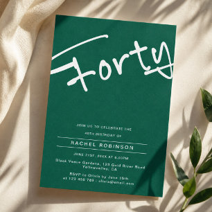 Invitation Minimaliste Vert Émeraude Anniversaire Adulte Quar