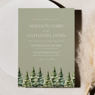 Invitation Minimaliste vert hiver Pin neige Mariage