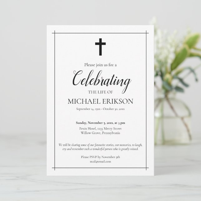 Invitation Minimalistic Celebration of Life Latin Cross (Debout devant)