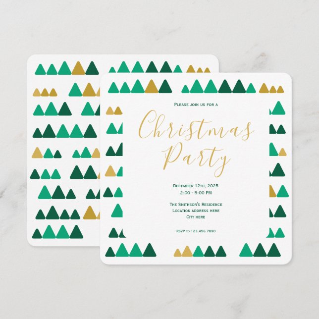 Invitation Minimalistic Green & Golden Woods Christmas Square (Devant / Derrière)