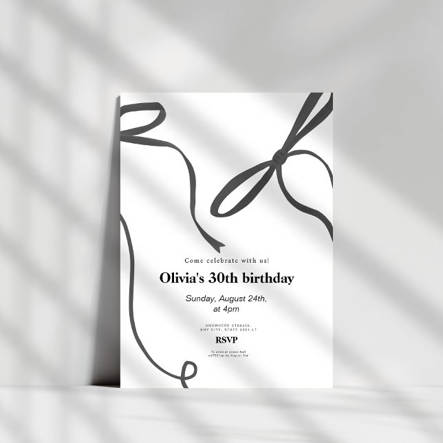 Invitation Minimalst black bow 30th birthday (Créateur téléchargé)