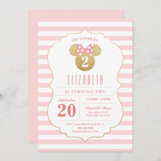 Invitation Minnie Anniversaire En Or Et Rose Zazzle Ca