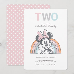 Invitation Minnie Mouse Arc-en-ciel Aquarelle 2e anniversaire
