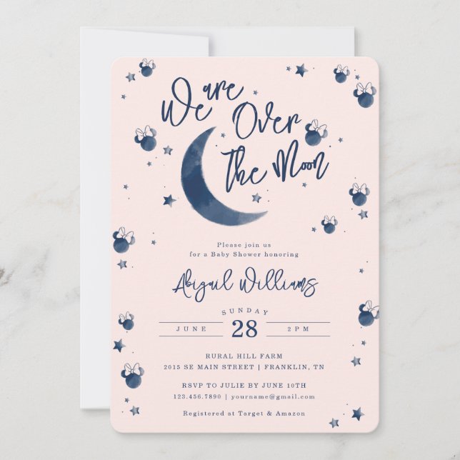 Invitation Minnie Mouse | Au-dessus de la lune - Baby shower  (Devant)