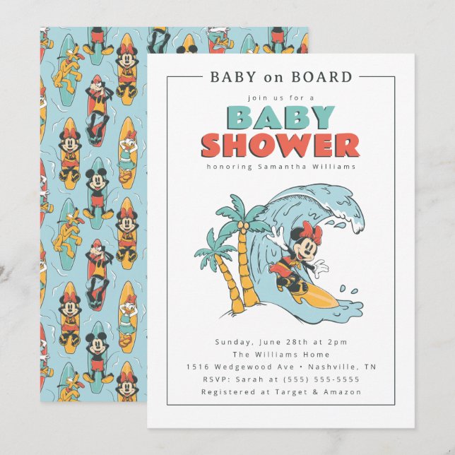 Invitation Minnie Mouse Baby à bord | Baby shower fille (Devant / Derrière)
