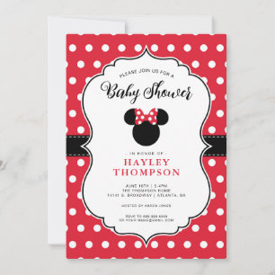 Invitation Minnie Mouse   Baby shower à points polka rouge et