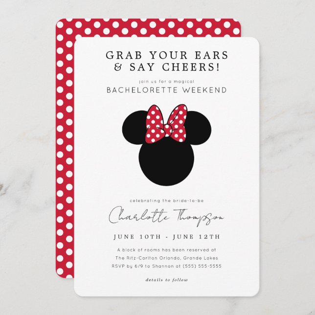 Invitation Minnie Mouse Bachelorette Party Week-end (Devant / Derrière)
