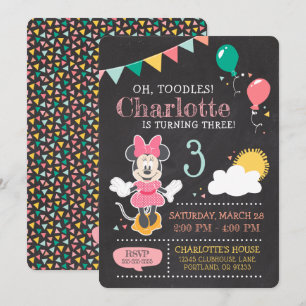Invitation Minnie Mouse Birthday Chalkboard 3ème anniversaire