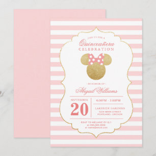 Invitation Minnie Mouse Célébration de Quinceañera Gold & P