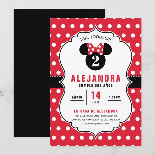 Invitation Minnie Mouse Cumpleaños de lunares rojos y blancos (Devant / Derrière)
