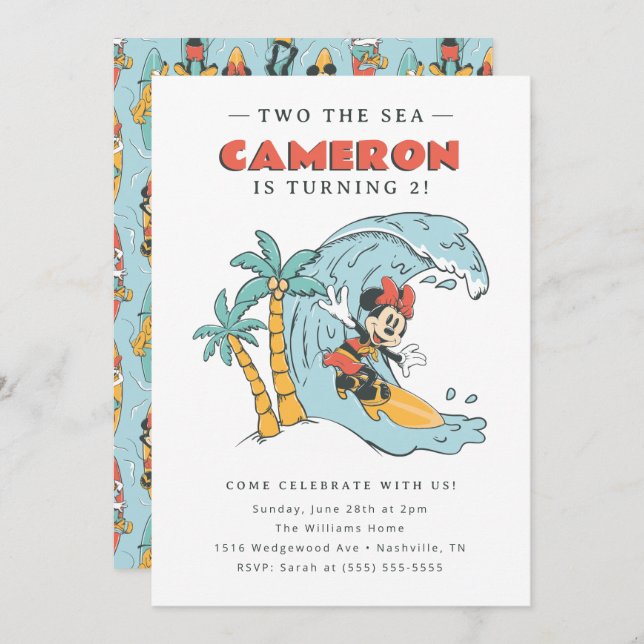 Invitation Minnie Mouse | Deux mer été anniversaire (Devant / Derrière)