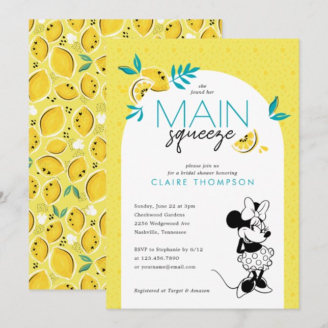 Invitation Minnie Mouse | Fête des mariées principale de citr (Devant / Derrière)