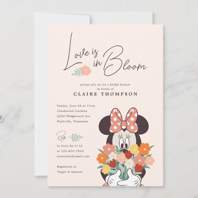 Invitation Minnie Mouse | L'amour est dans la douche Bloom Br (Devant)