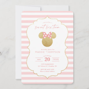 Invitation Minnie Mouse Or et Sweet sixteen rose Seize