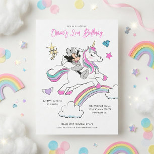 Invitation Minnie Mouse Rainbow Unicorn Girls Birthday